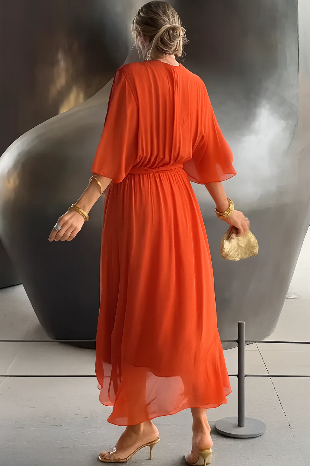 Robe Midi Élégante Femme Portefeuille – Col V en Chiffon avec Ourlet Asymétrique - Image 10