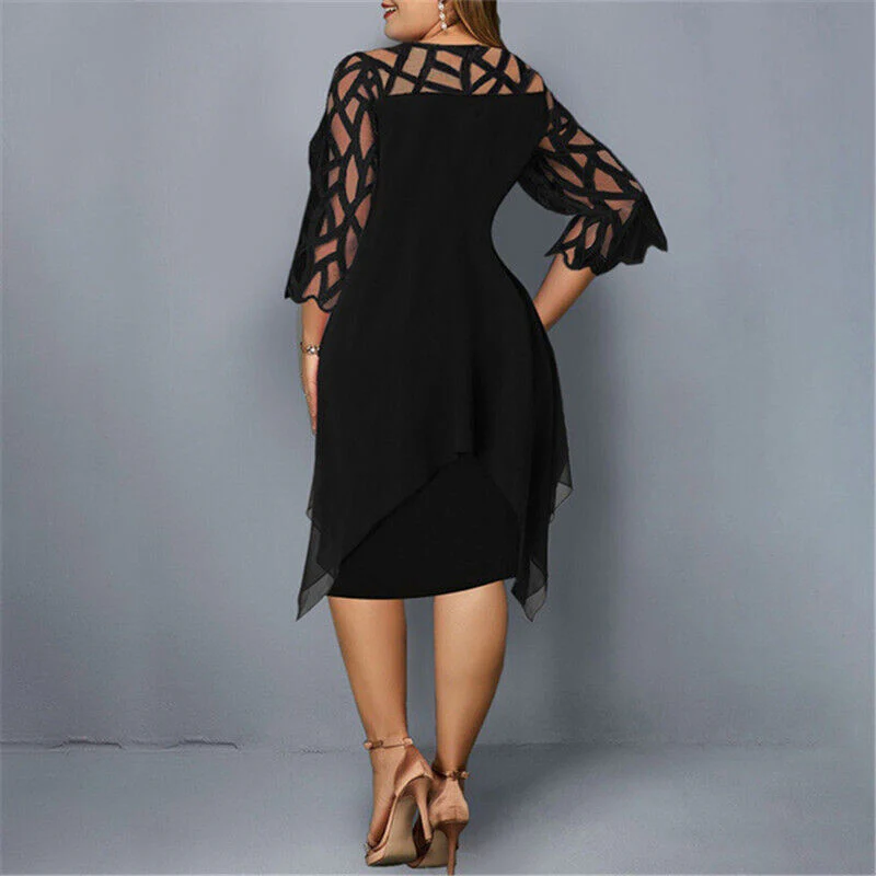 Robe Midi Élégante Grande Taille pour Femme – Robe de Soirée Mi-Longue en Dentelle et Tulle - Image 4