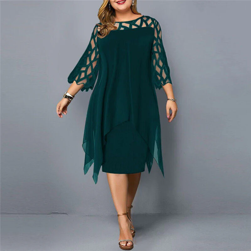 Robe Midi Élégante Grande Taille pour Femme – Robe de Soirée Mi-Longue en Dentelle et Tulle - Image 5