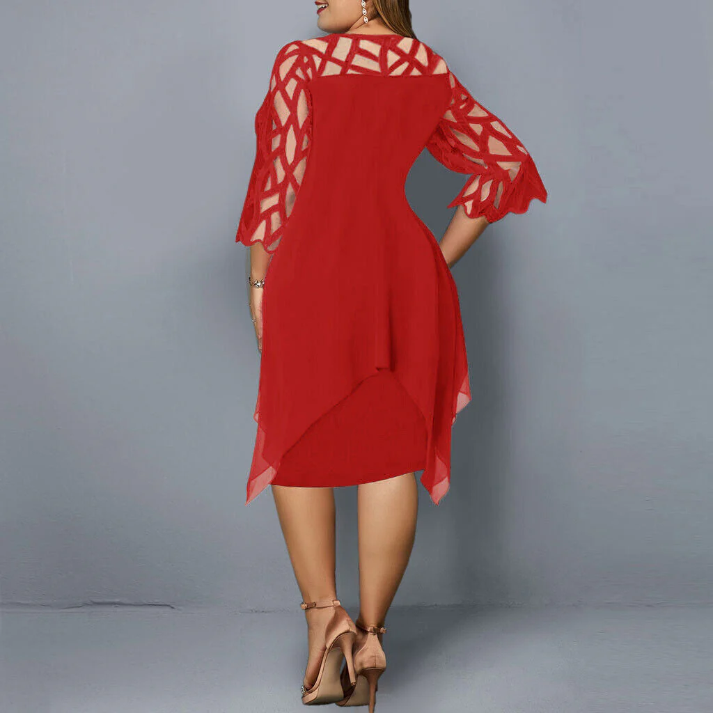 Robe Midi Élégante Grande Taille pour Femme – Robe de Soirée Mi-Longue en Dentelle et Tulle - Image 8