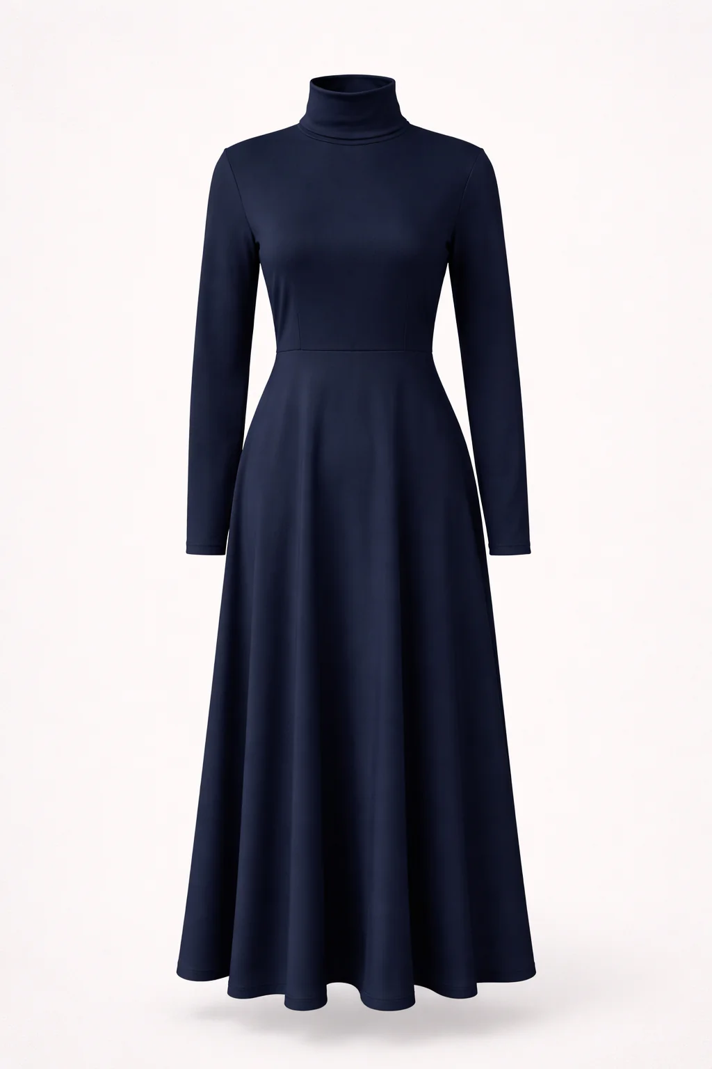 Robe Midi en Maille Bleu Marine Femme – Élégante Coupe A avec Col Montant et Manches Longues - Image 4