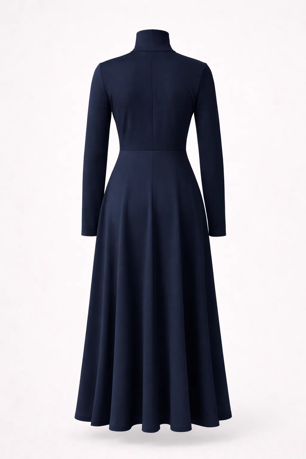 Robe Midi en Maille Bleu Marine Femme – Élégante Coupe A avec Col Montant et Manches Longues - Image 5