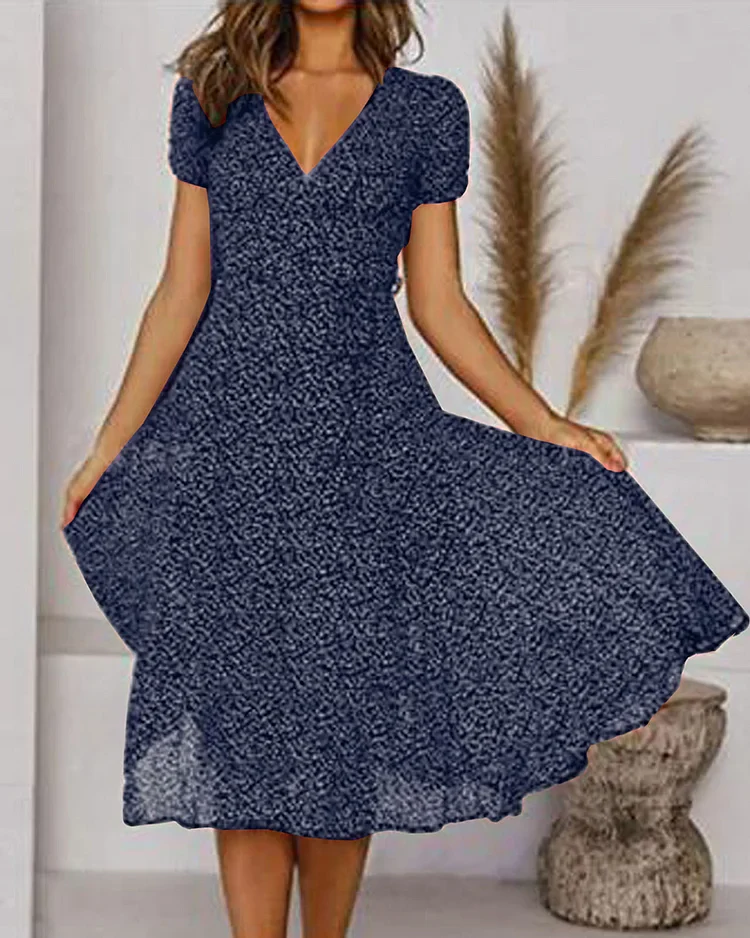 Robe Midi Évasée Élégante Femme – Manches Courtes Col V Style - Image 8