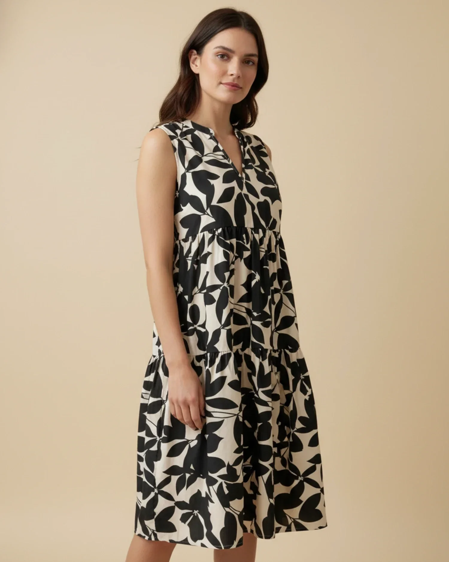 Robe Midi Femme A-Ligne Sans Manches – Imprimé Feuillage Élégant - Image 7