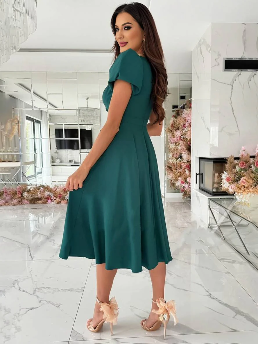 Robe midi femme a manches bouffantes - Elegante et evasee - Image 5