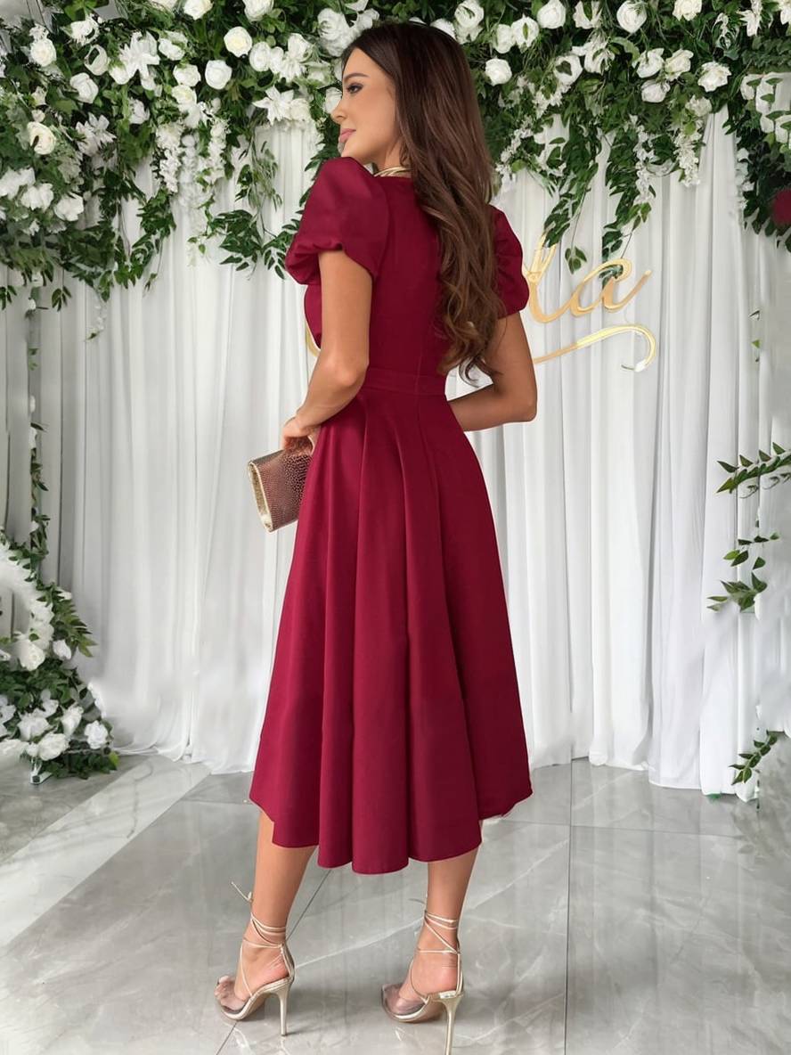 Robe midi femme a manches bouffantes - Elegante et evasee - Image 9