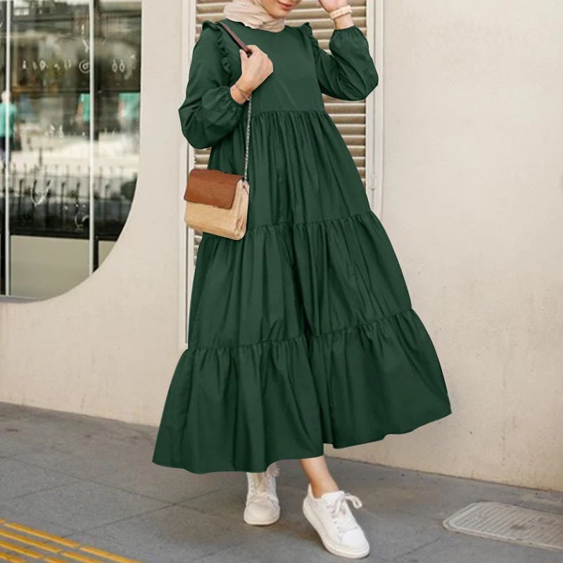 Robe Midi Femme à Manches Longues et Col Rond – Élégante et Flatteuse - Image 3