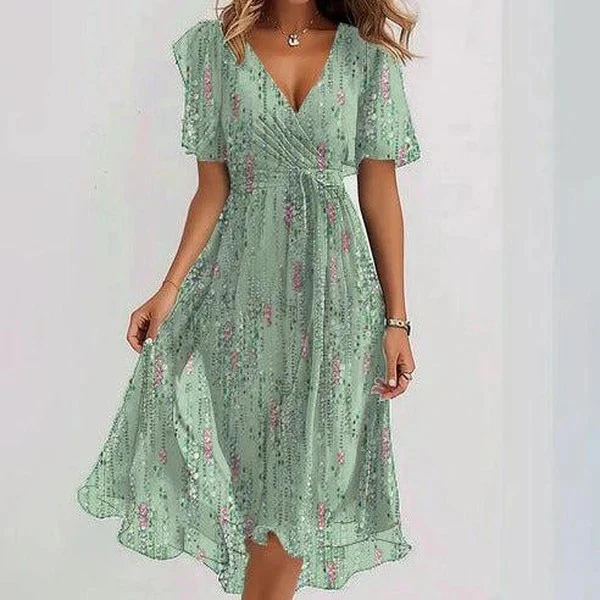 Robe Midi Femme Cache-Cœur à Fleurs – Style A-Line à Manches Courtes - Image 10