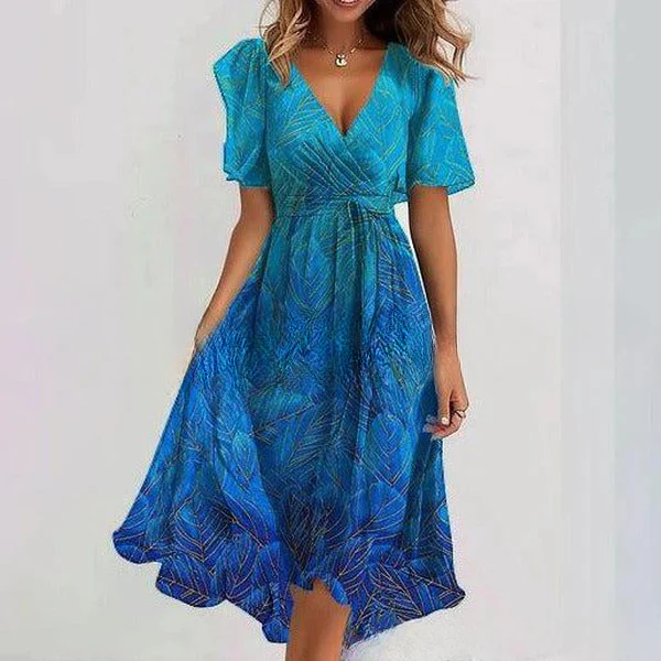 Robe Midi Femme Cache-Cœur à Fleurs – Style A-Line à Manches Courtes - Image 15