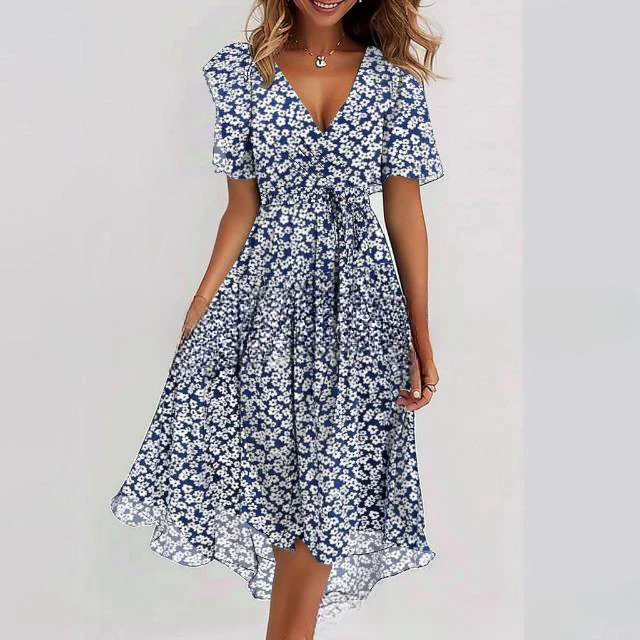 Robe Midi Femme Cache-Cœur à Fleurs – Style A-Line à Manches Courtes - Image 16