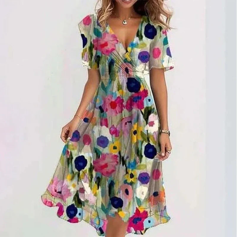 Robe Midi Femme Cache-Cœur à Fleurs – Style A-Line à Manches Courtes - Image 17