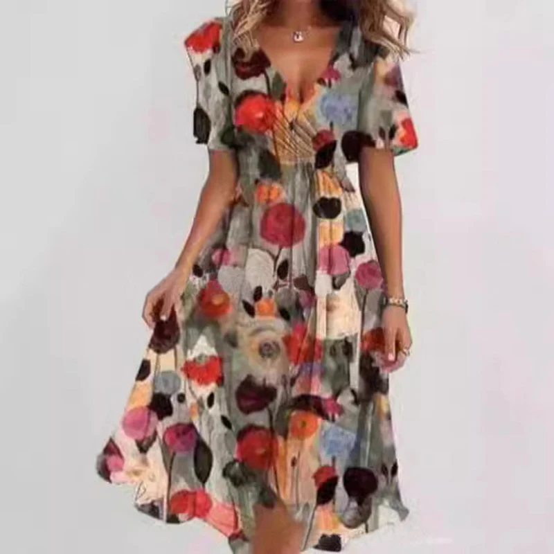 Robe Midi Femme Cache-Cœur à Fleurs – Style A-Line à Manches Courtes - Image 20