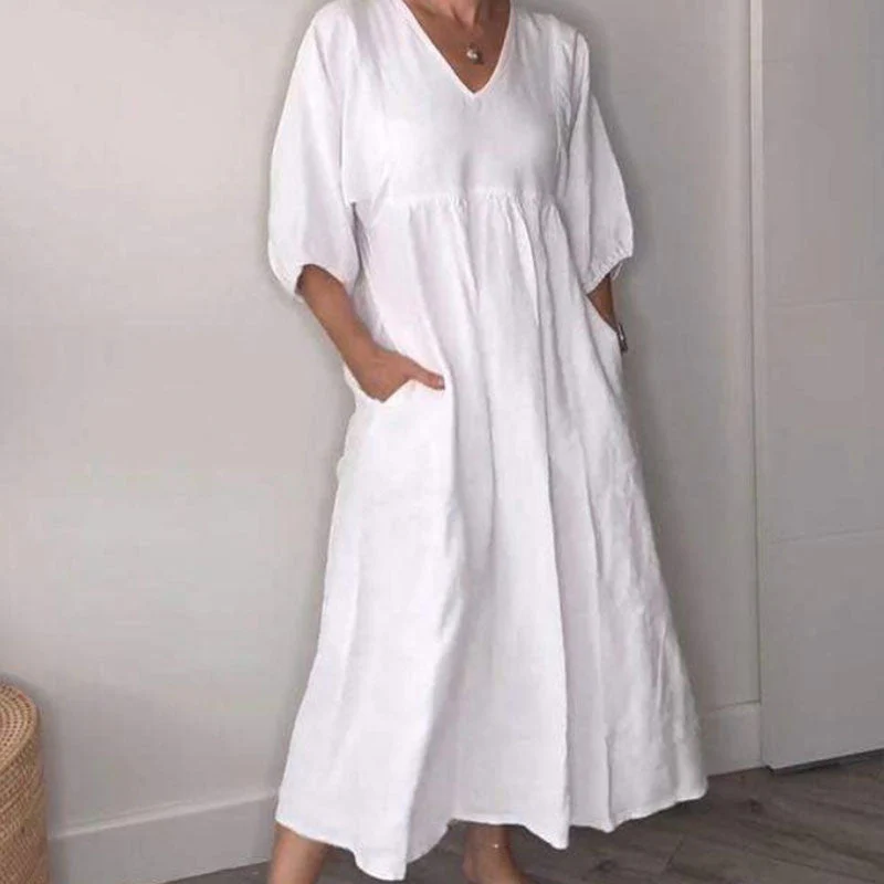 Robe midi femme col V confortable – Chic et fluide - Image 2