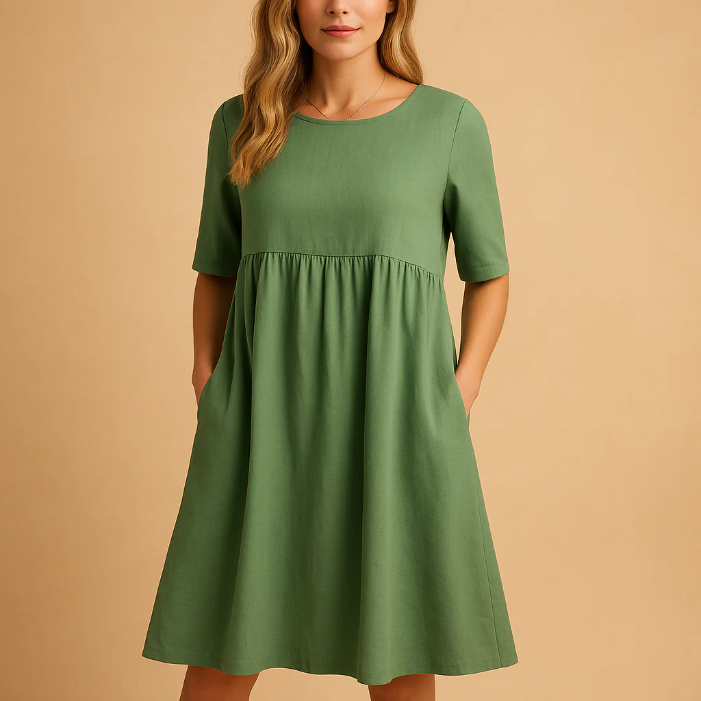 Robe Midi Femme Coupe Ample en Coton avec Poches – Style Décontracté Col Rond - Image 5