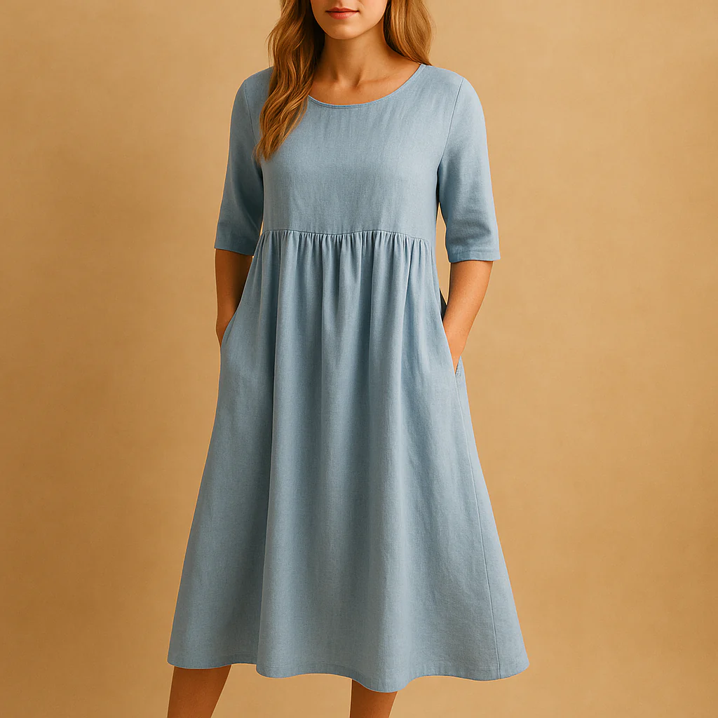 Robe Midi Femme Coupe Ample en Coton avec Poches – Style Décontracté Col Rond - Image 7