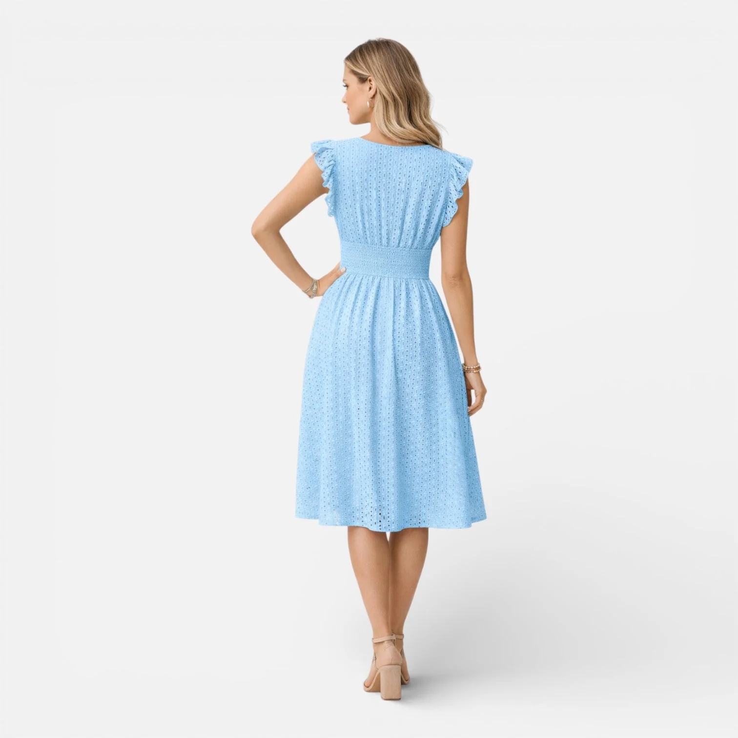 Robe Midi Femme en Dentelle Brodée – Style Élégant Col V Été - Image 11