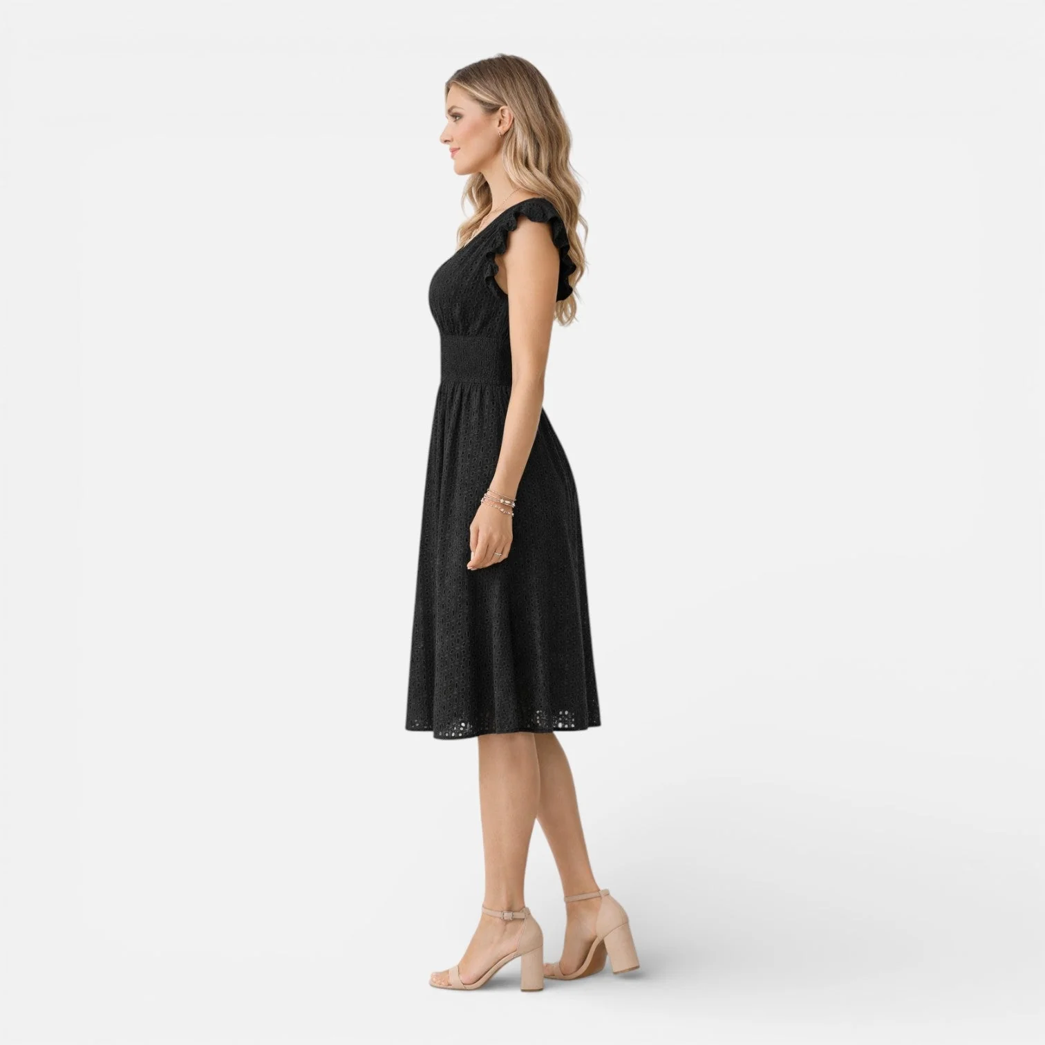 Robe Midi Femme en Dentelle Brodée – Style Élégant Col V Été - Image 7