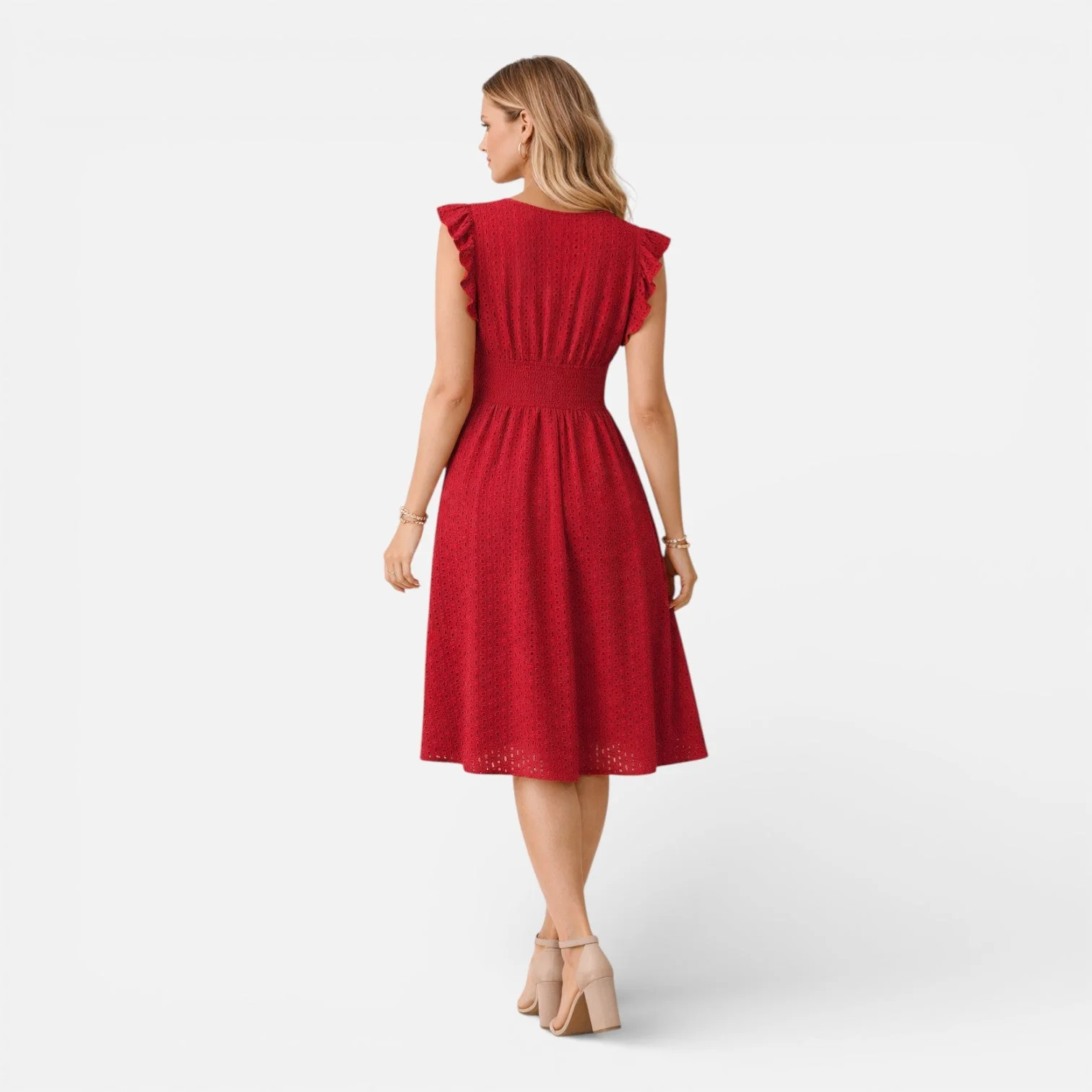 Robe Midi Femme en Dentelle Brodée – Style Élégant Col V Été - Image 9
