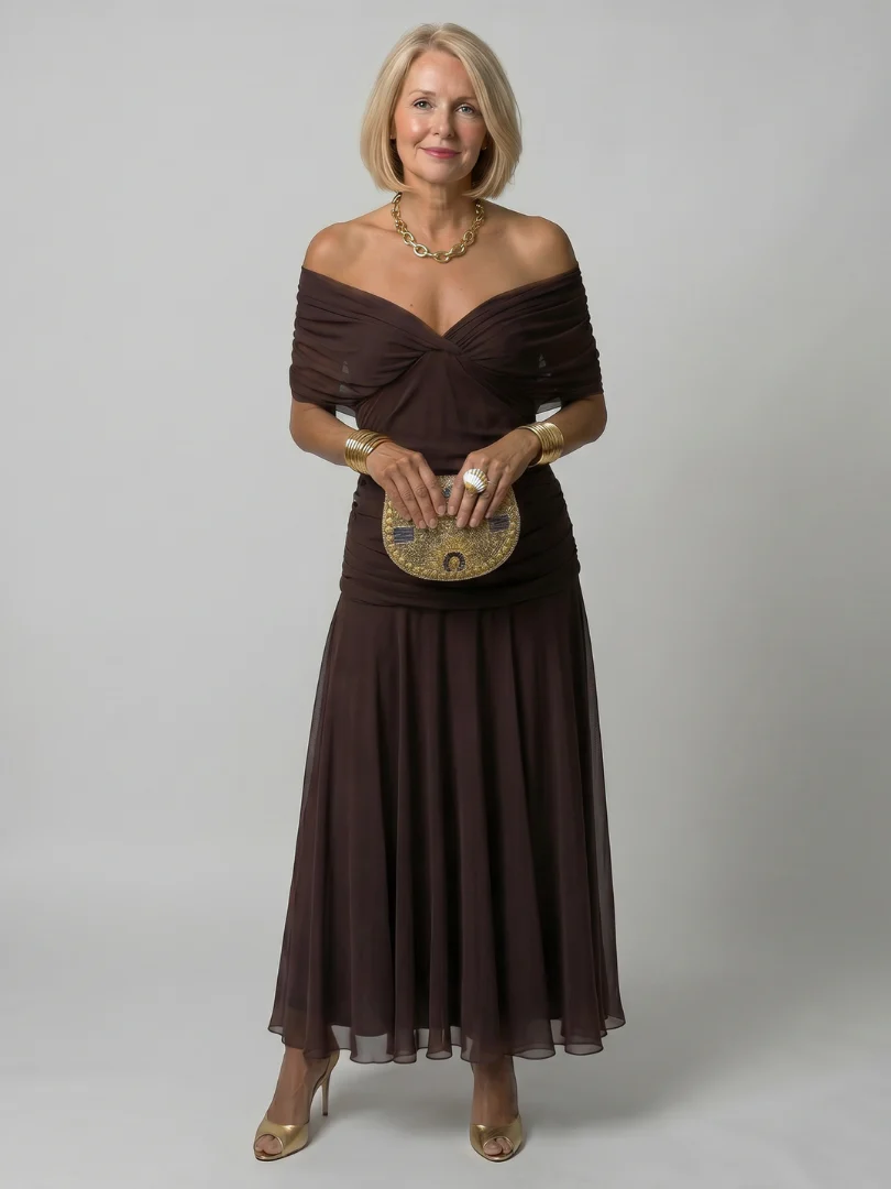 Robe midi femme epaules denudees - Fluide et romantique - Image 12