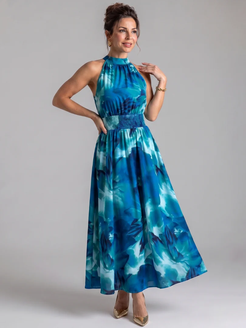 Robe midi femme imprime abstrait et taille froncee - Fluide et elegante - Image 5