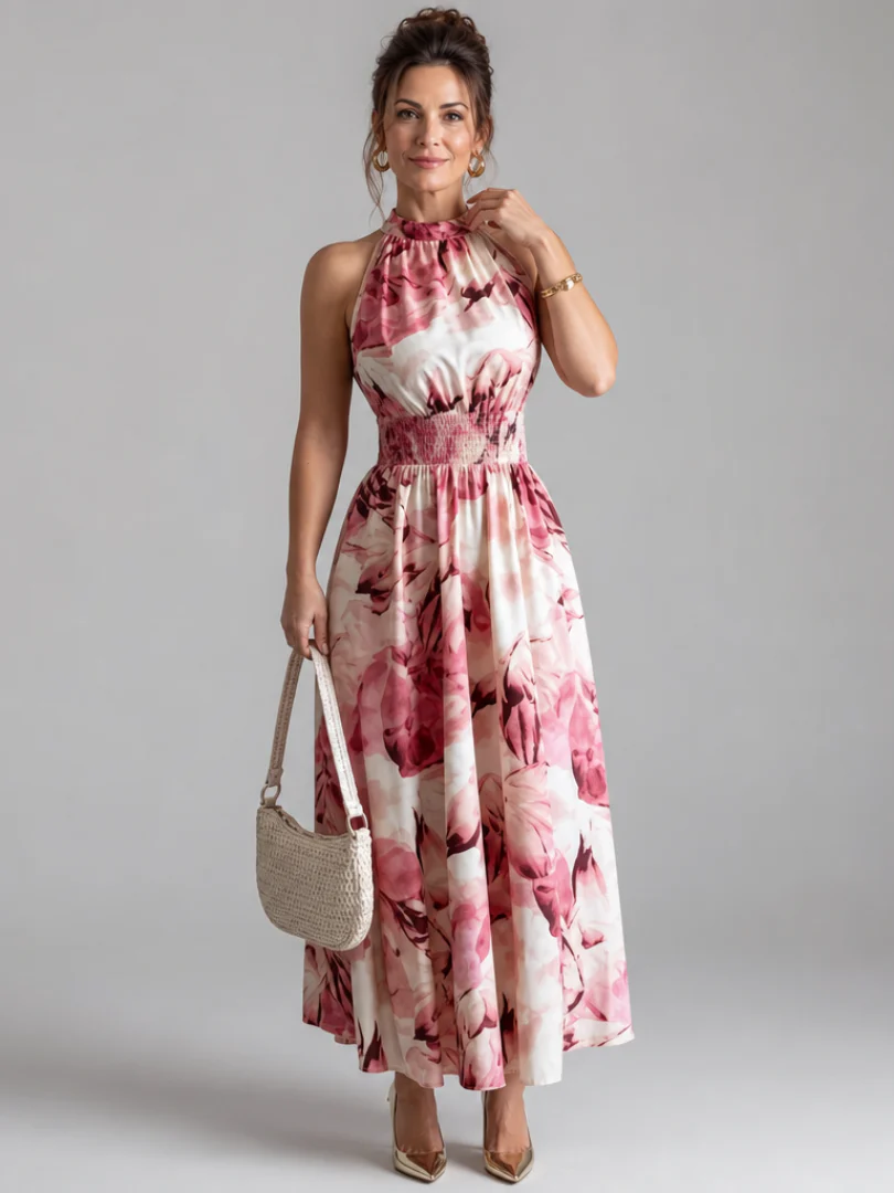 Robe midi femme imprime abstrait et taille froncee - Fluide et elegante - Image 6