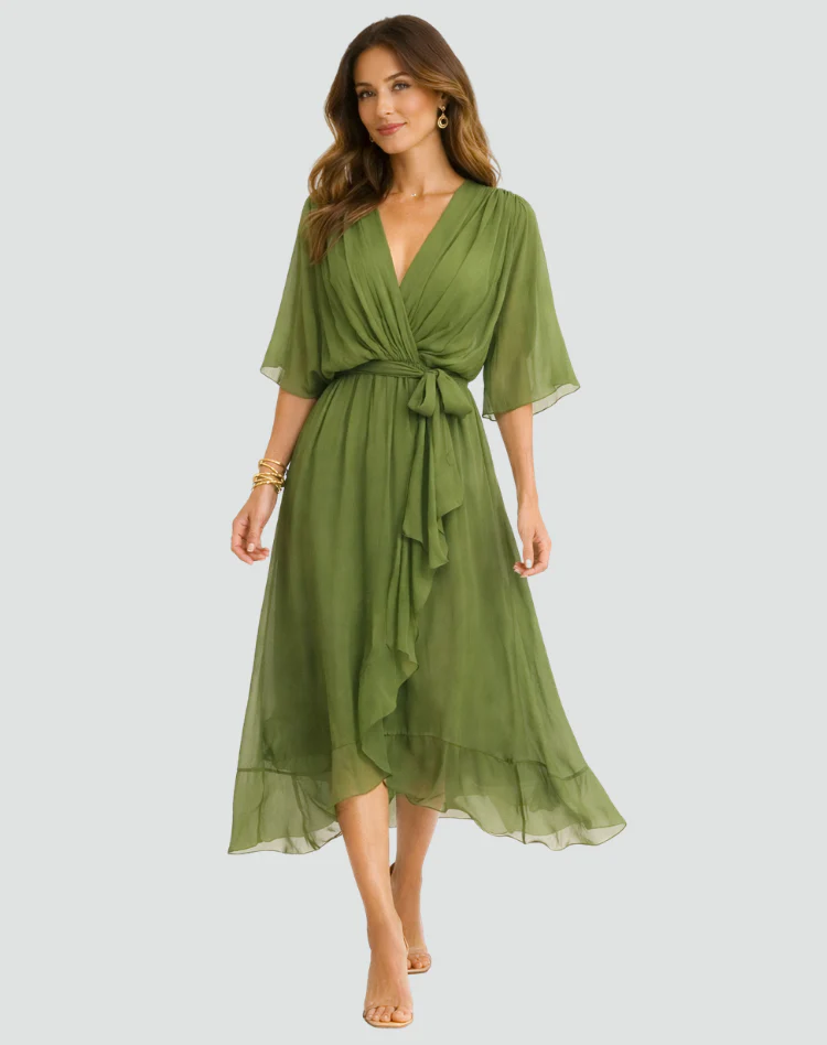 Robe midi femme portefeuille a nouer - Fluide et elegante - Image 2
