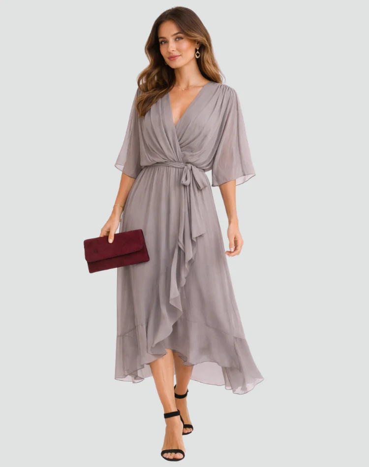 Robe midi femme portefeuille a nouer - Fluide et elegante - Image 4