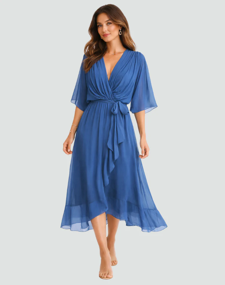 Robe midi femme portefeuille a nouer - Fluide et elegante - Image 5