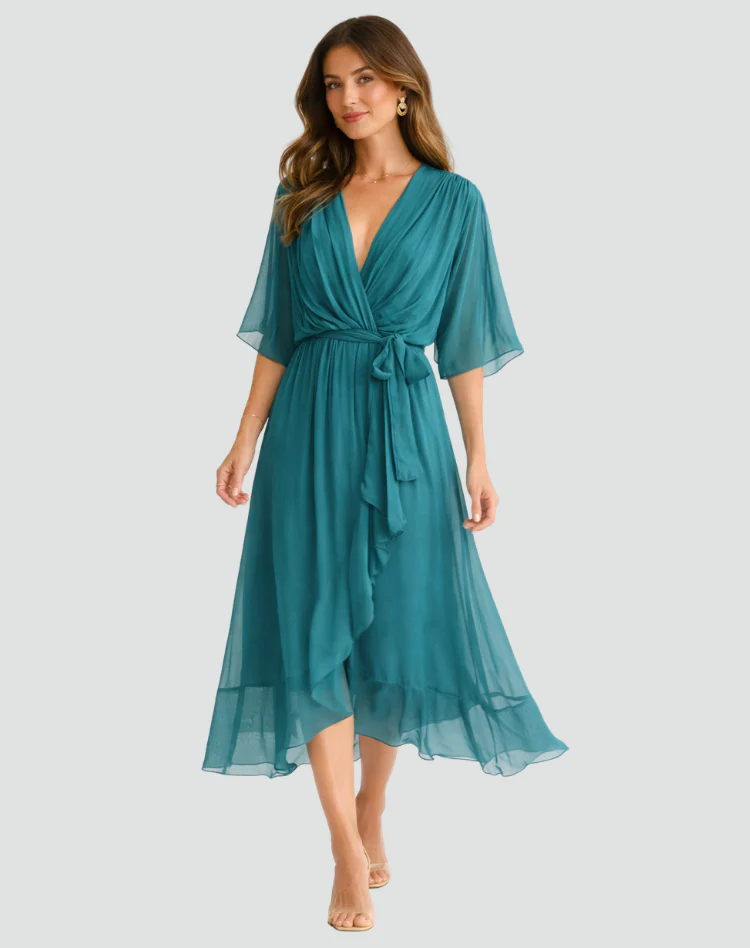 Robe midi femme portefeuille a nouer - Fluide et elegante - Image 6