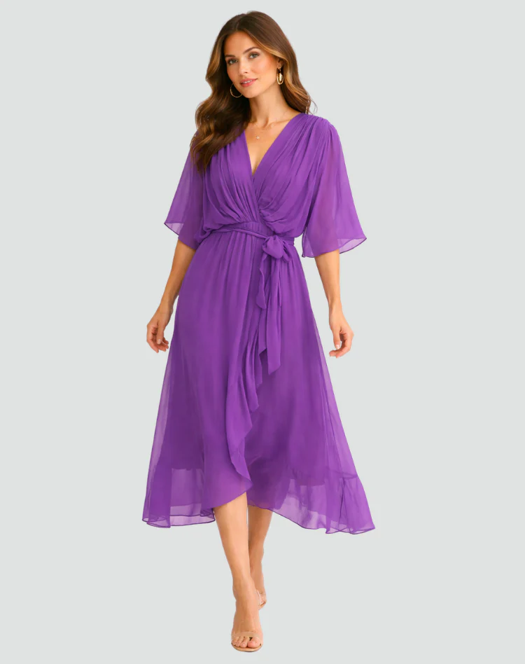 Robe midi femme portefeuille a nouer - Fluide et elegante - Image 7