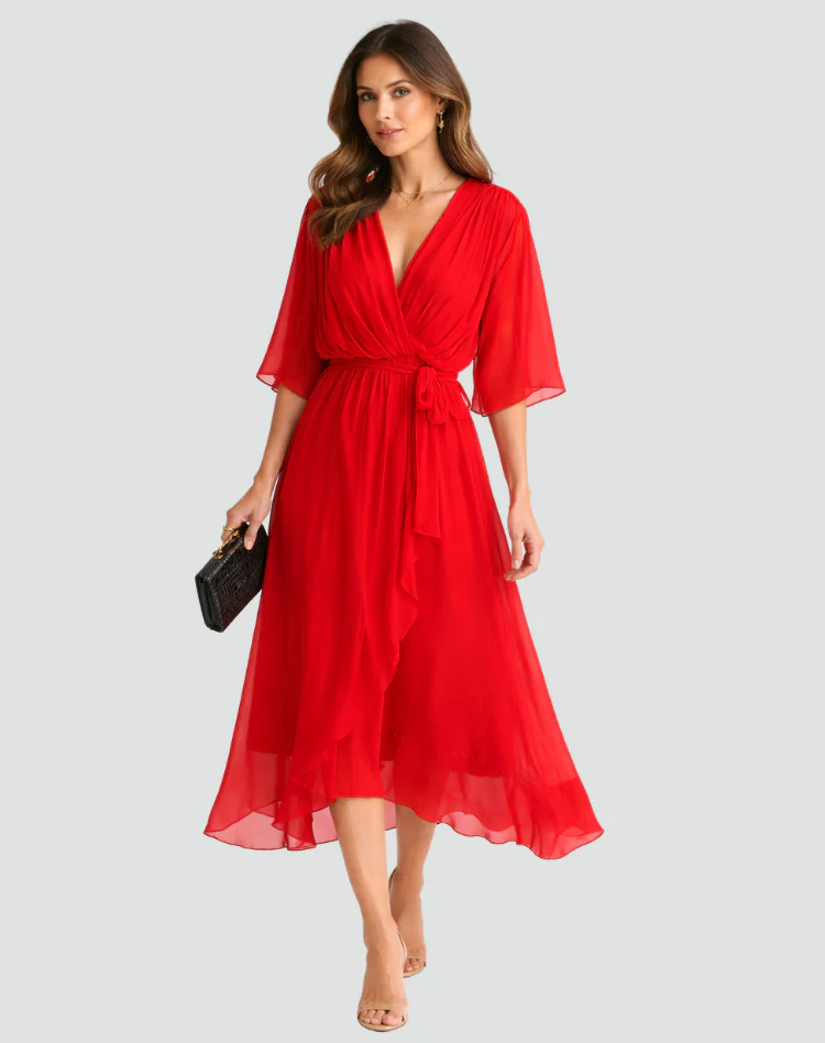 Robe midi femme portefeuille a nouer - Fluide et elegante - Image 8