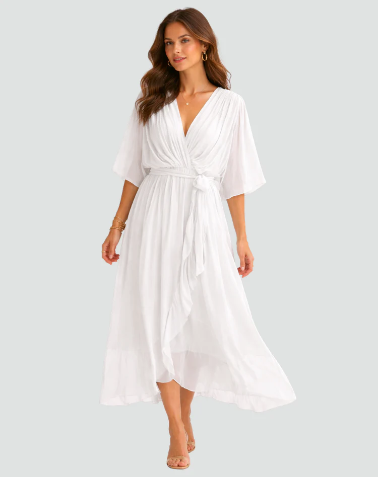 Robe midi femme portefeuille a nouer - Fluide et elegante - Image 9