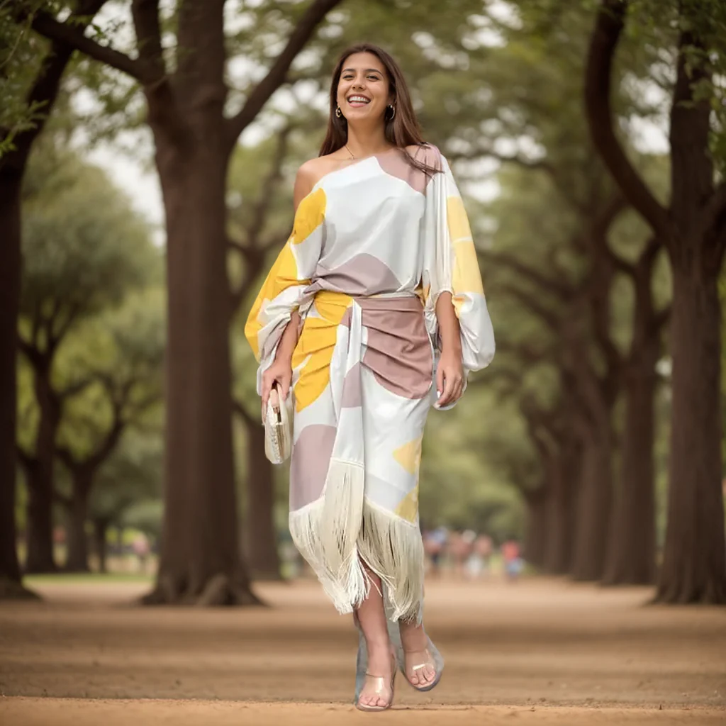 Robe midi femme une épaule – Robe portefeuille élégante à la coupe asymétrique - Image 3
