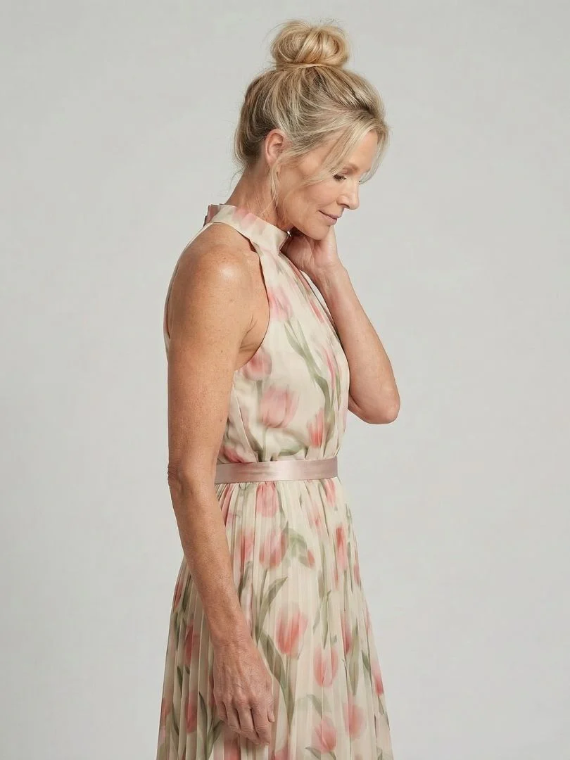 Robe midi fleurie femme col halter - Elegante et estivale - Image 2