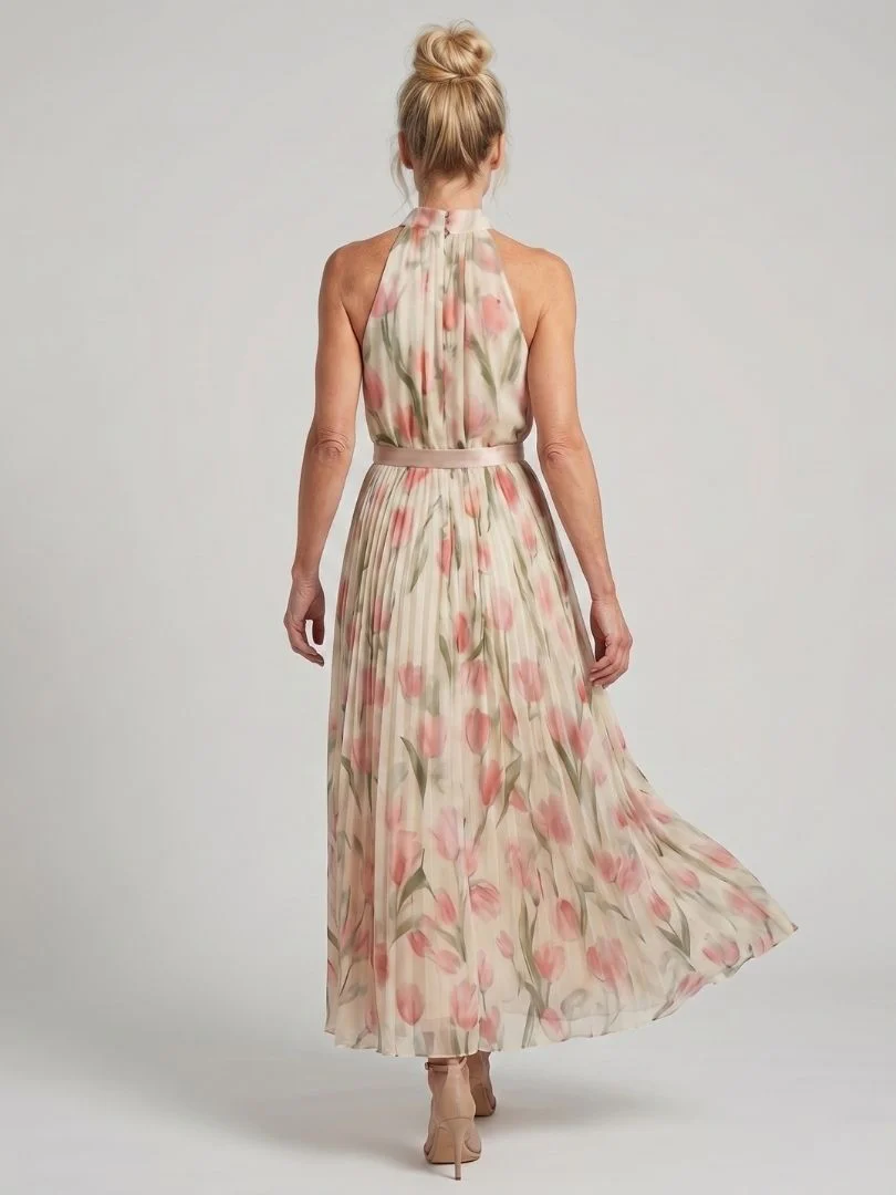 Robe midi fleurie femme col halter - Elegante et estivale - Image 6