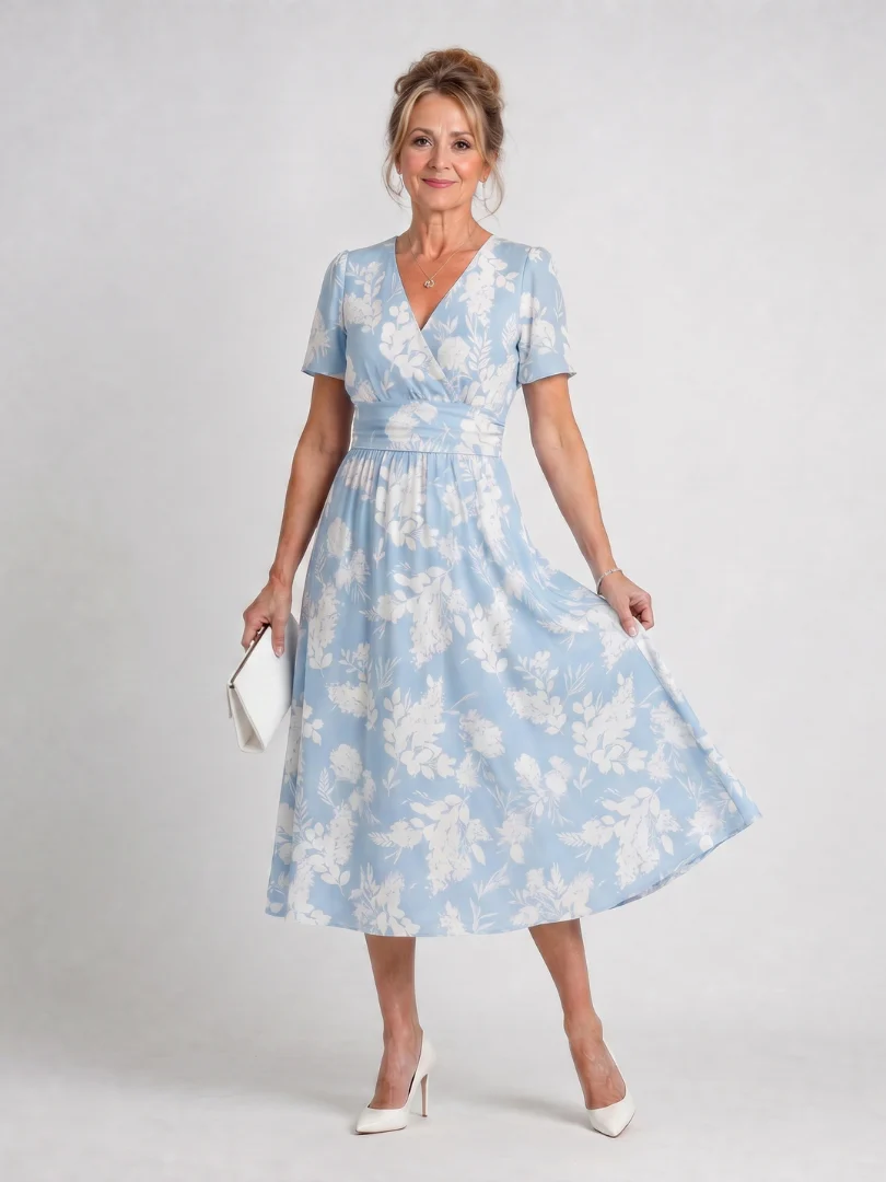 Robe midi fleurie femme col V manches courtes - Fluide et estivale