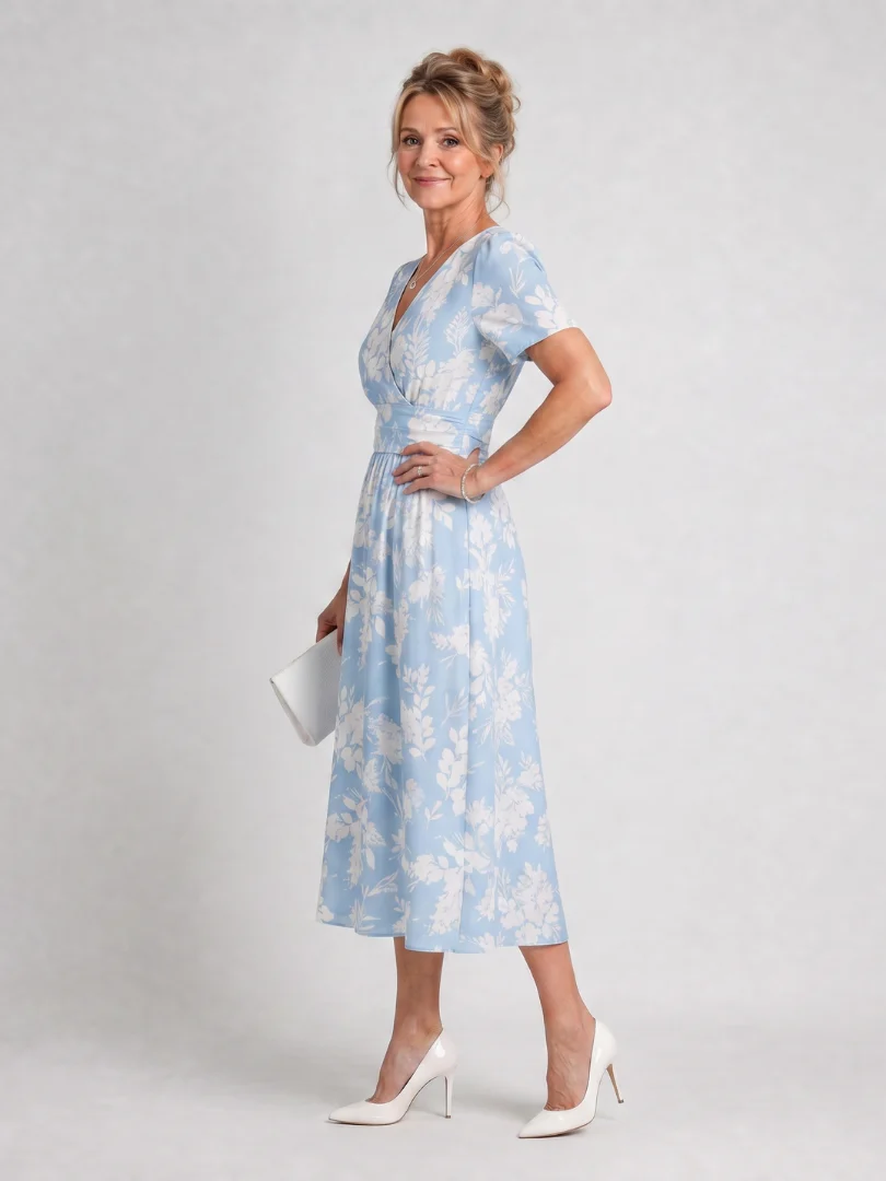 Robe midi fleurie femme col V manches courtes - Fluide et estivale - Image 4