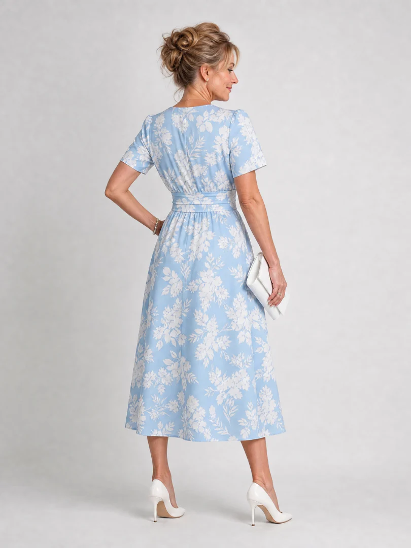 Robe midi fleurie femme col V manches courtes - Fluide et estivale - Image 5