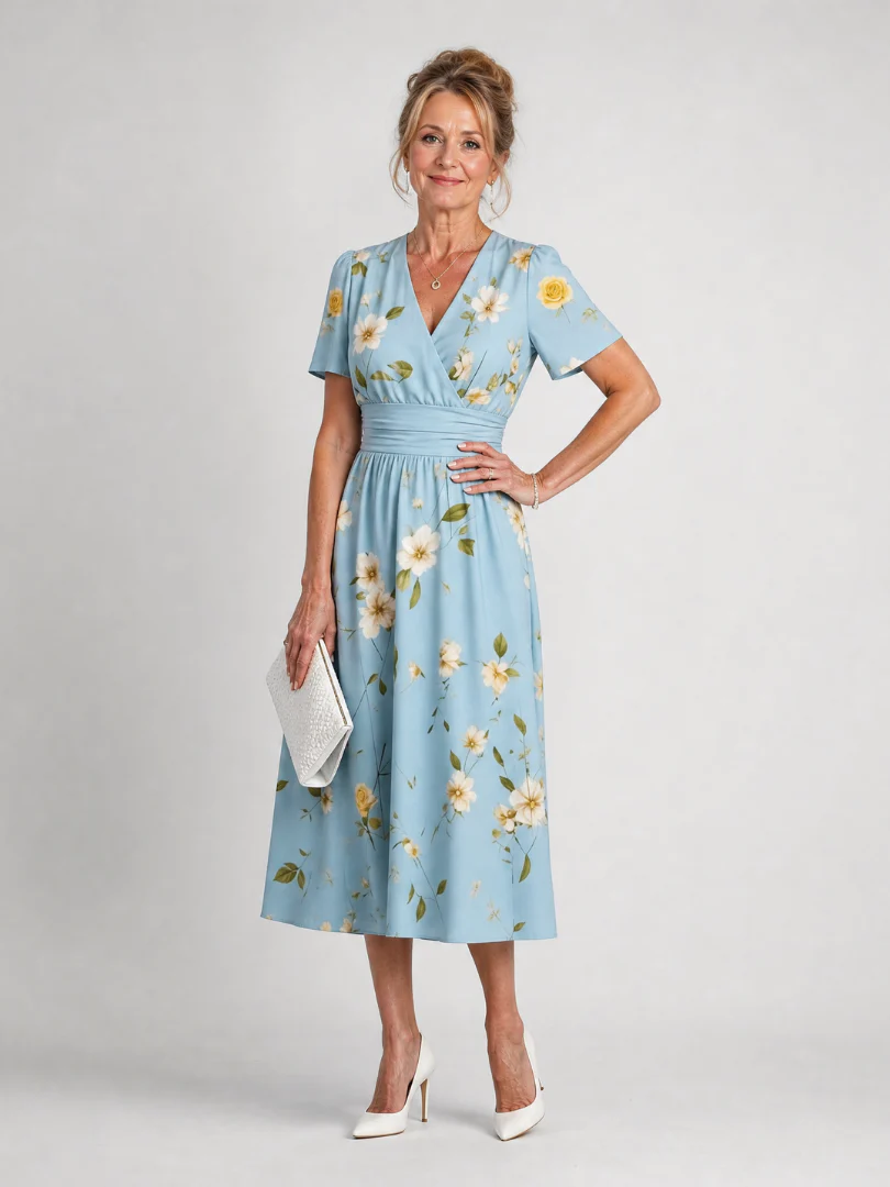 Robe midi fleurie femme col V manches courtes - Fluide et estivale - Image 7