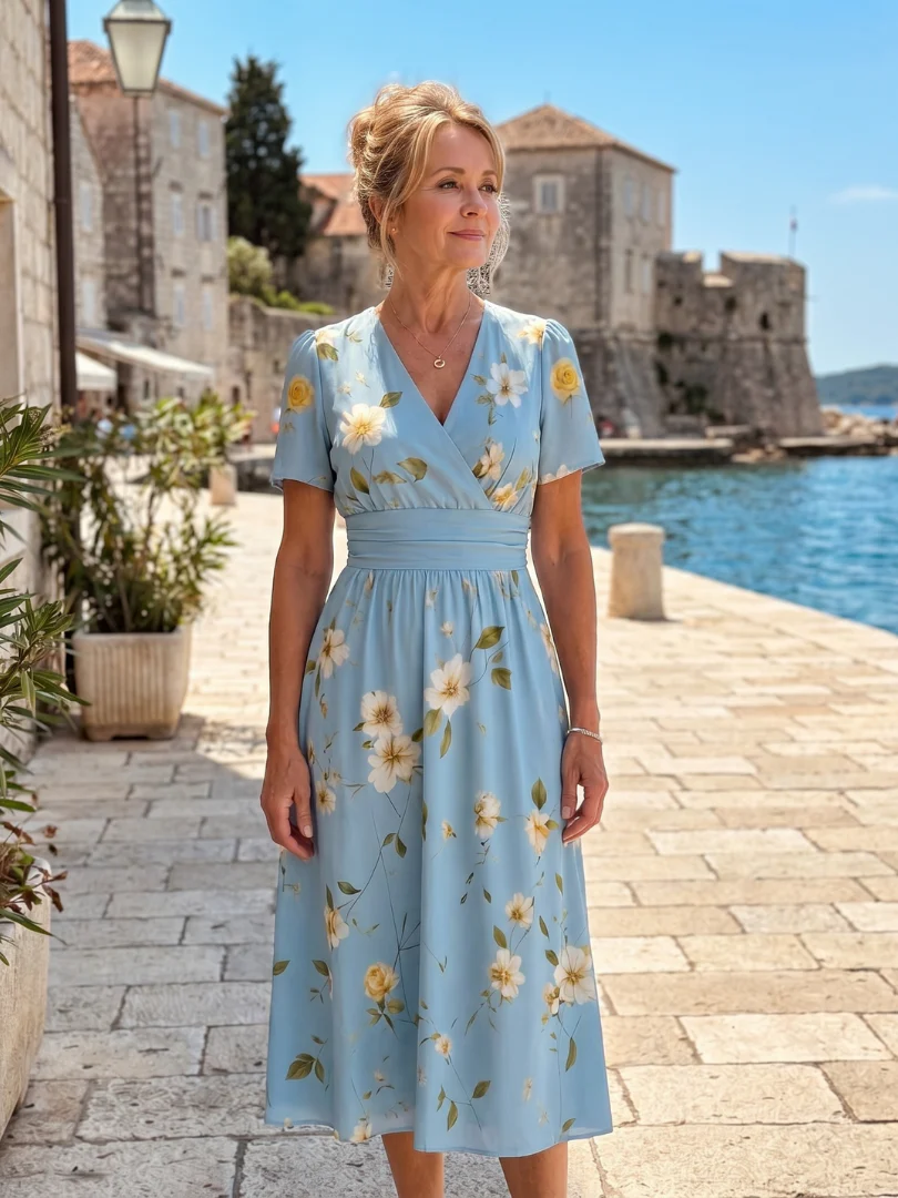 Robe midi fleurie femme col V manches courtes - Fluide et estivale - Image 8