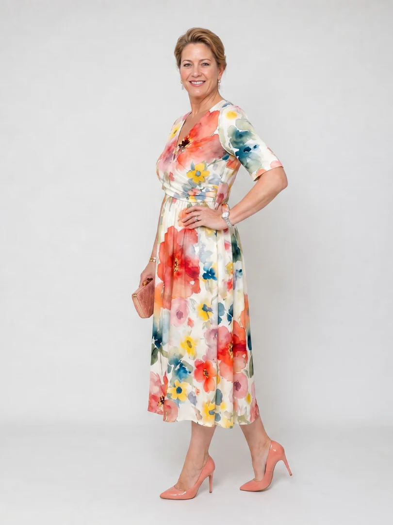 Robe midi fleurie femme col V manches courtes - Legere et flatteuse - Image 3
