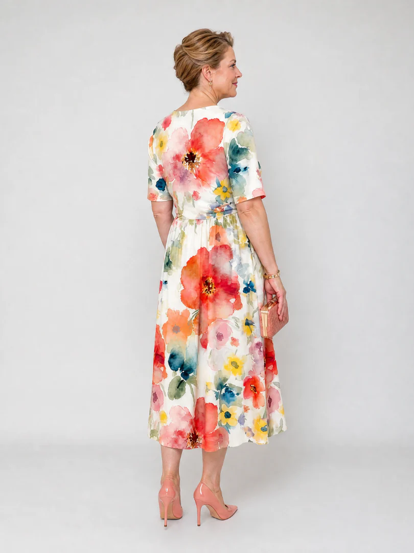 Robe midi fleurie femme col V manches courtes - Legere et flatteuse - Image 5