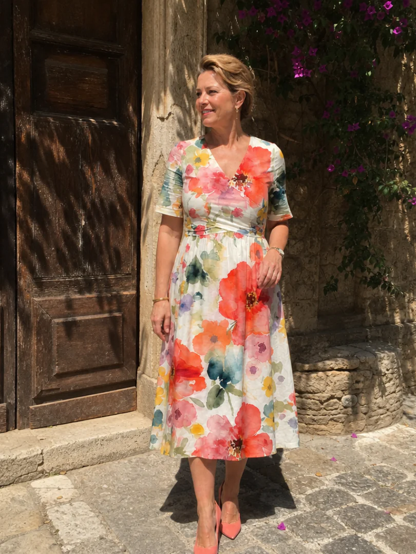 Robe midi fleurie femme col V manches courtes - Legere et flatteuse - Image 6