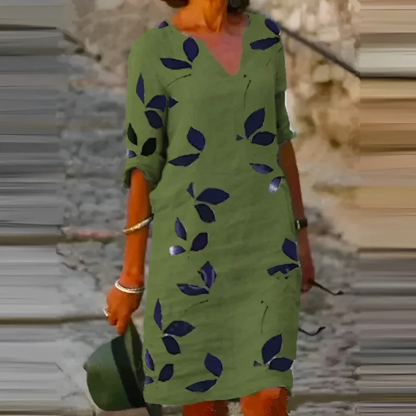 Robe Midi Florale Élégante Femme – Coupe Décontractée Col V pour l’Été - Image 3