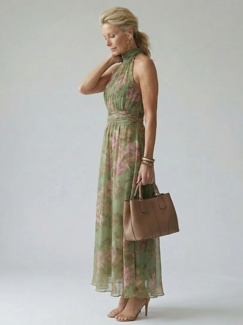 Robe midi froncee femme col halter - Elegante et feminine - Image 3