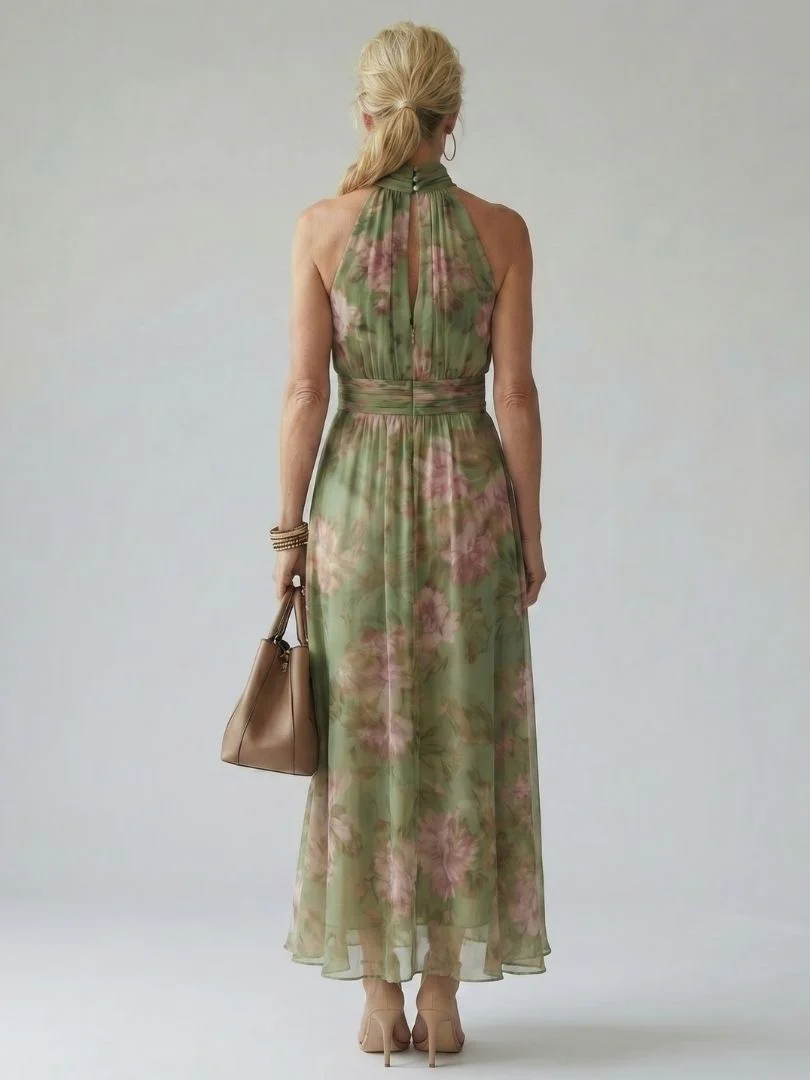 Robe midi froncee femme col halter - Elegante et feminine - Image 4