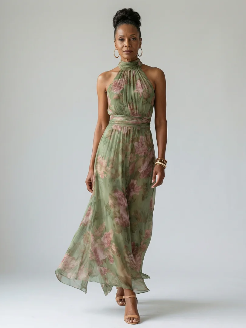 Robe midi froncee femme col halter - Elegante et feminine - Image 5