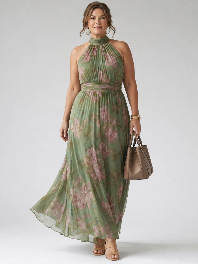 Robe midi froncee femme col halter - Elegante et feminine - Image 6