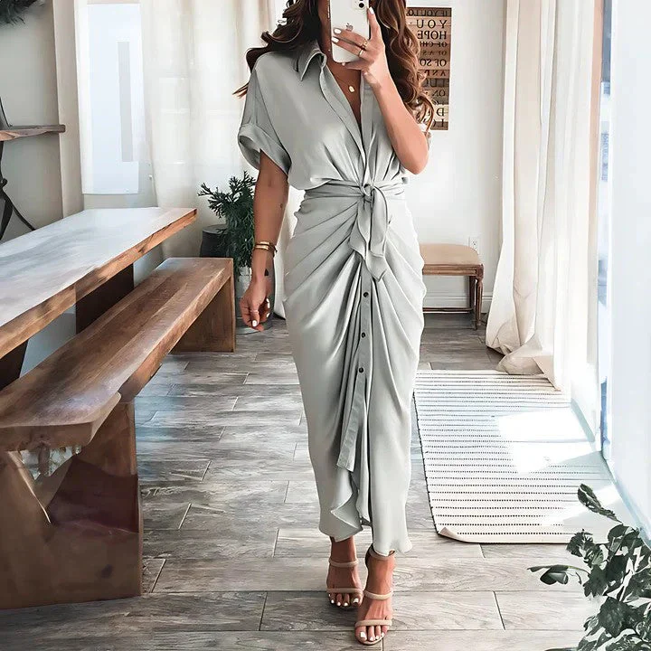 Robe midi froncée femme – Silhouette élégante et coupe ajustée - Image 2