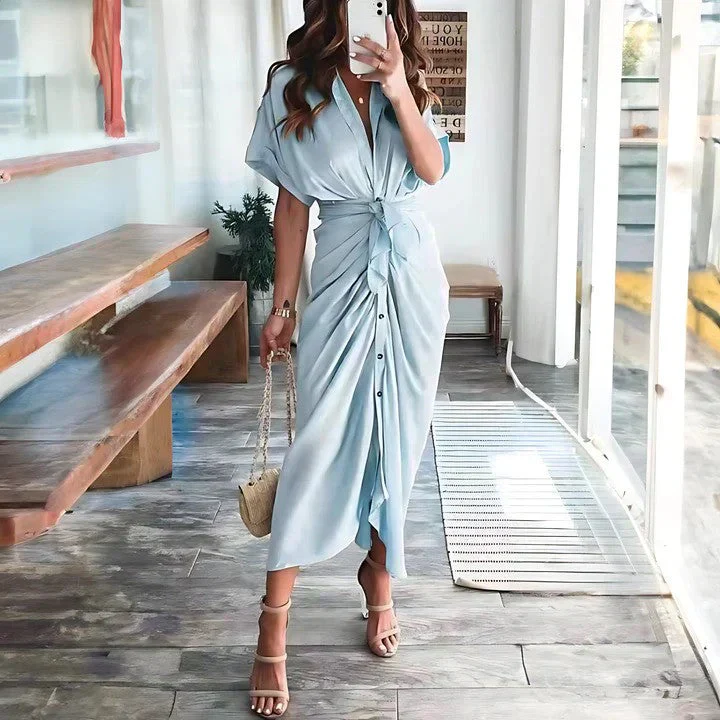 Robe midi froncée femme – Silhouette élégante et coupe ajustée - Image 4